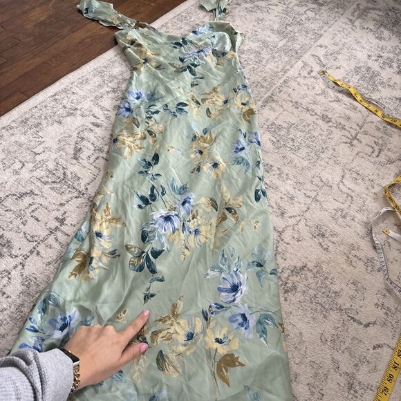 Lulus Captivating Grace Sage Green Floral Satin Ruffled Maxi Dress Size Small - Picture 11 of 11